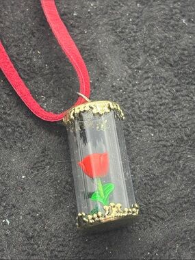 Hand Crafted Red Rose Glass Dome Pendant Necklace